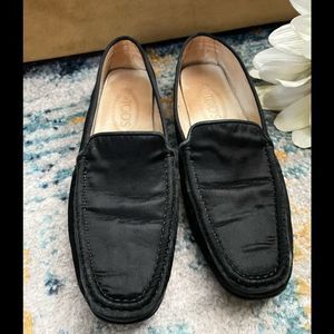 Tod’s black satin loafers 9.5